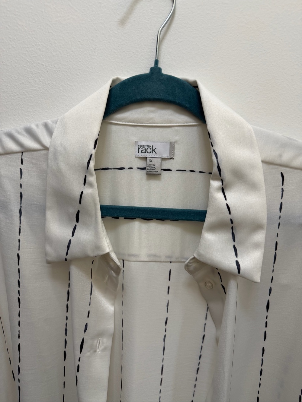 Nordstrom Rack White Button-Up Blouse with Black Stitch Stripe